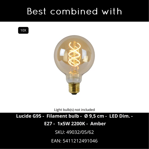 Lucide LEANNE - Suspension - Ø 65 cm - 10xE27 - Noir - CROSSSELL